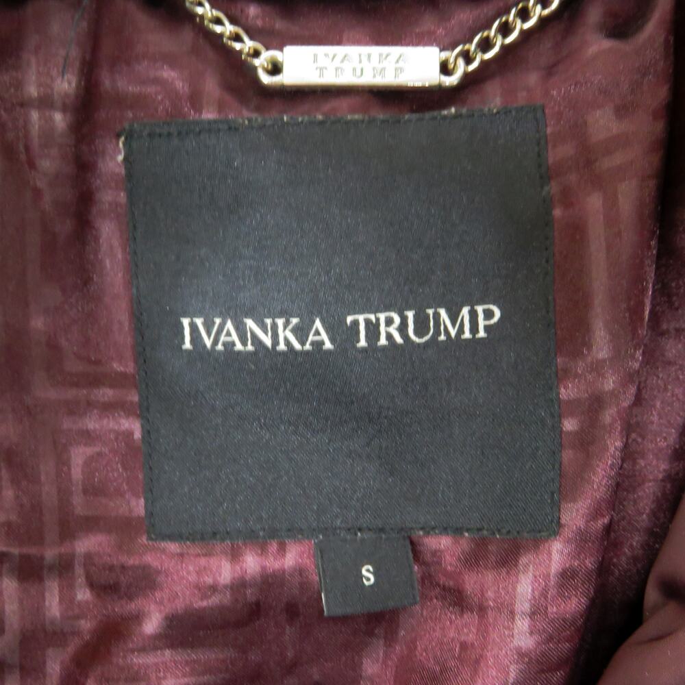 Ivanka Trump Burgundy Puffer Coat Down Hooded Coat Faux Fur Hood Small - Picture 6 of 8